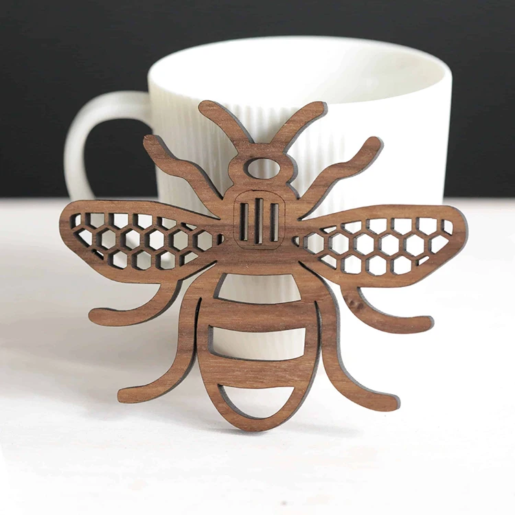 Wholesale Custom World Bee Day Craft Blank Wood Coasters Set for Kitchen Dinning Room