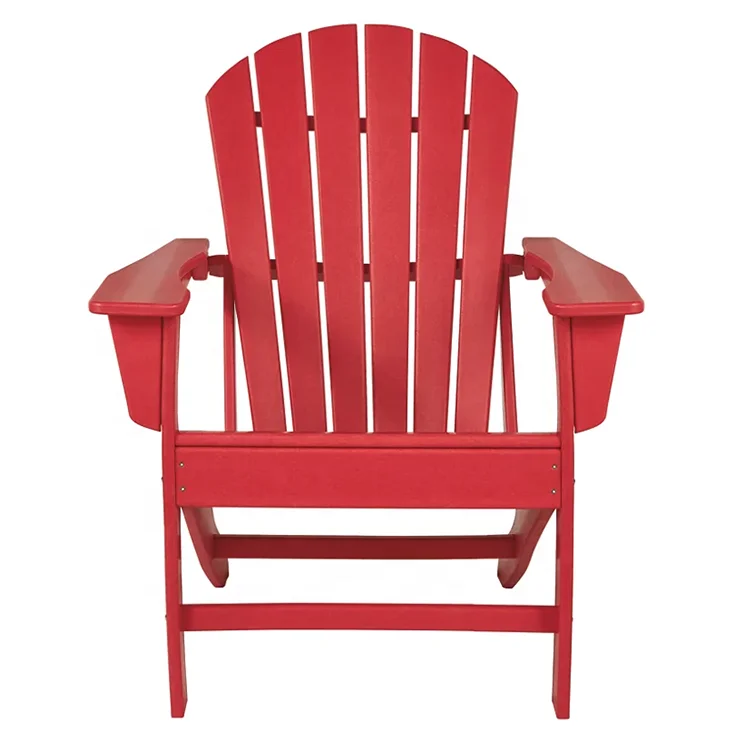 All Weather Poly Adirondack Chair Plastic Furniture Faux Wood on Deck Patio Outdoor Garden Poolside Beach,Red