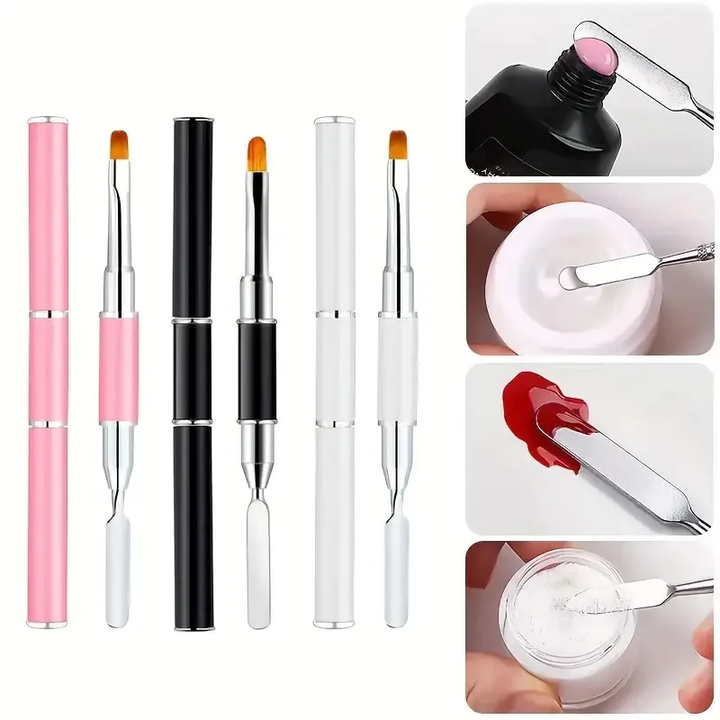 Nail Art Brush Acrylic UV GeL Extension Building Drawing Pen Brush Removal Spatula Stick Dual Ended Head Nail Pen Brush Tools