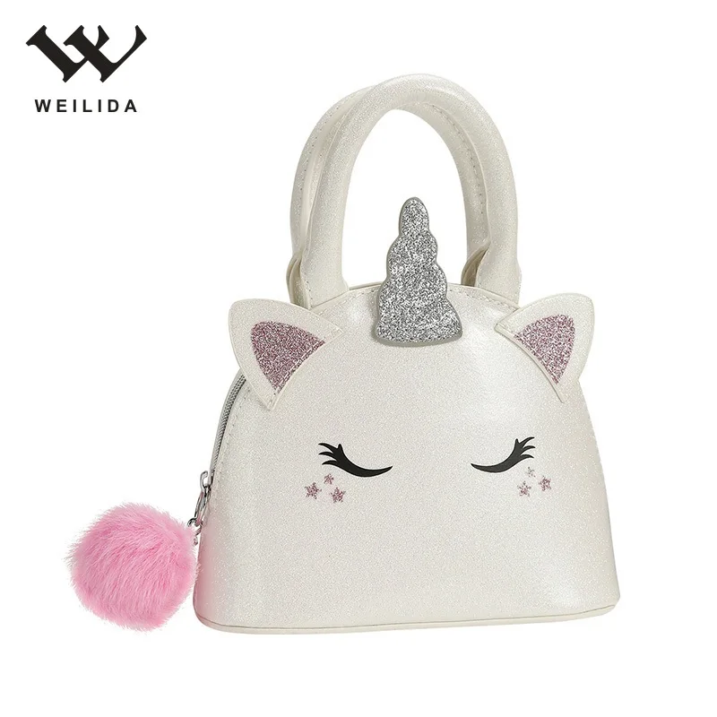 Fashion PU Leather Small Children Shoulder Handbags Gift Girls Cute Mini Hand Bag Unicorn Kid Cartoon Printing Mini Purse Zipper