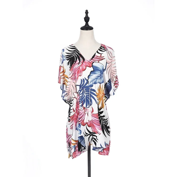 2020 New Arrivals Ladies Blouses Leaves Print Summer Women V-neck Short Sleeves Maxi Dress