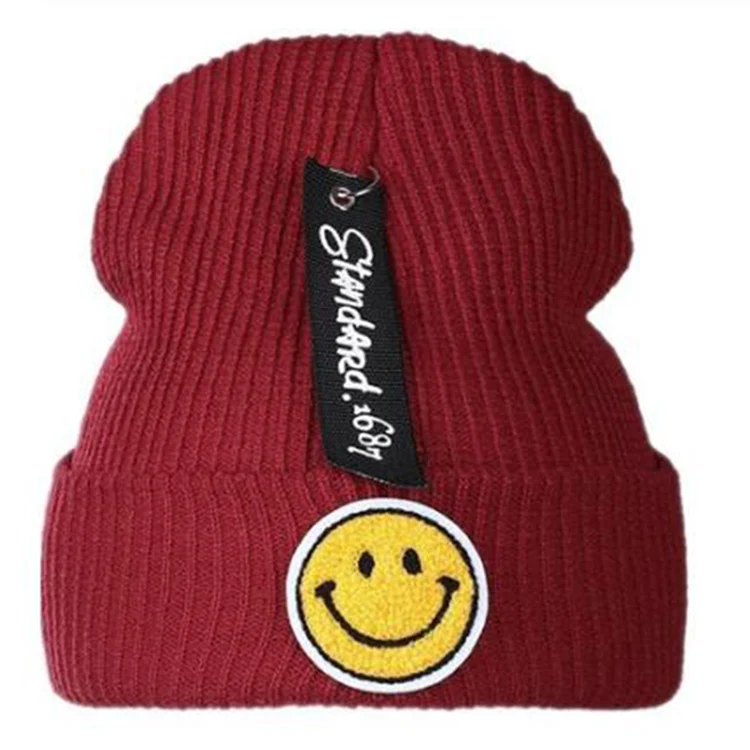 Fashion Women Smiley Face Winter Hat Knitted Wool Beanie Skullies Casual Outdoor Ski Cap Hot Hats for Womens