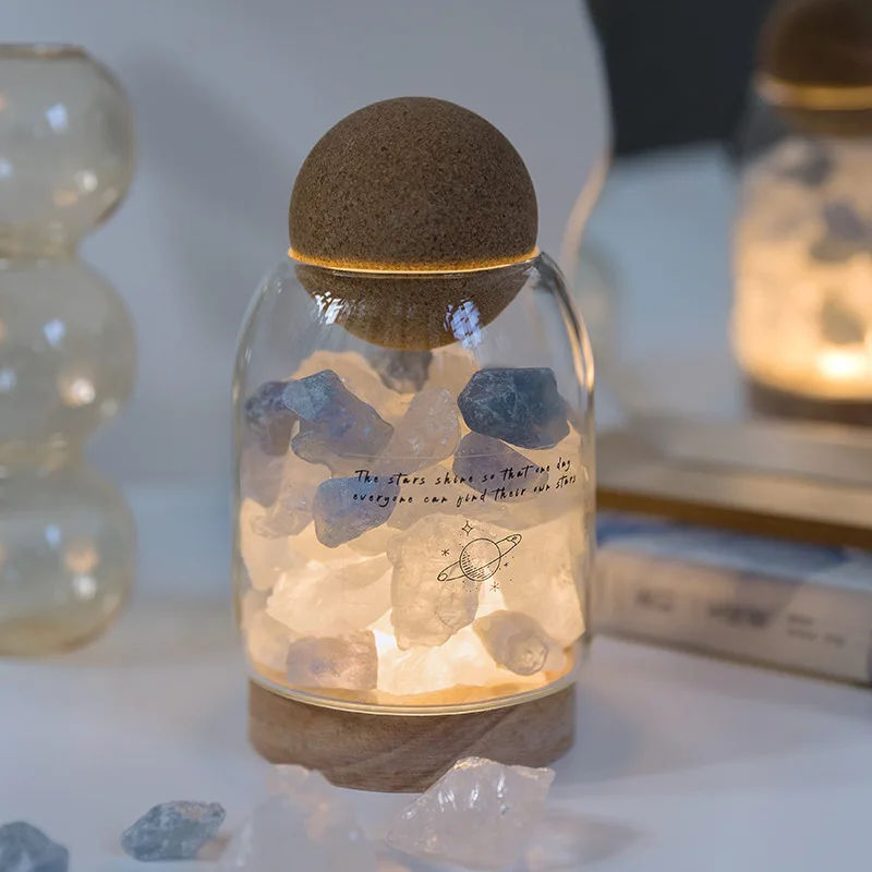 Home Decor Luxury Aromatherapy Natural Crystal Stone Air Freshener Essential Oil Diffuser Gift Set with Night Light