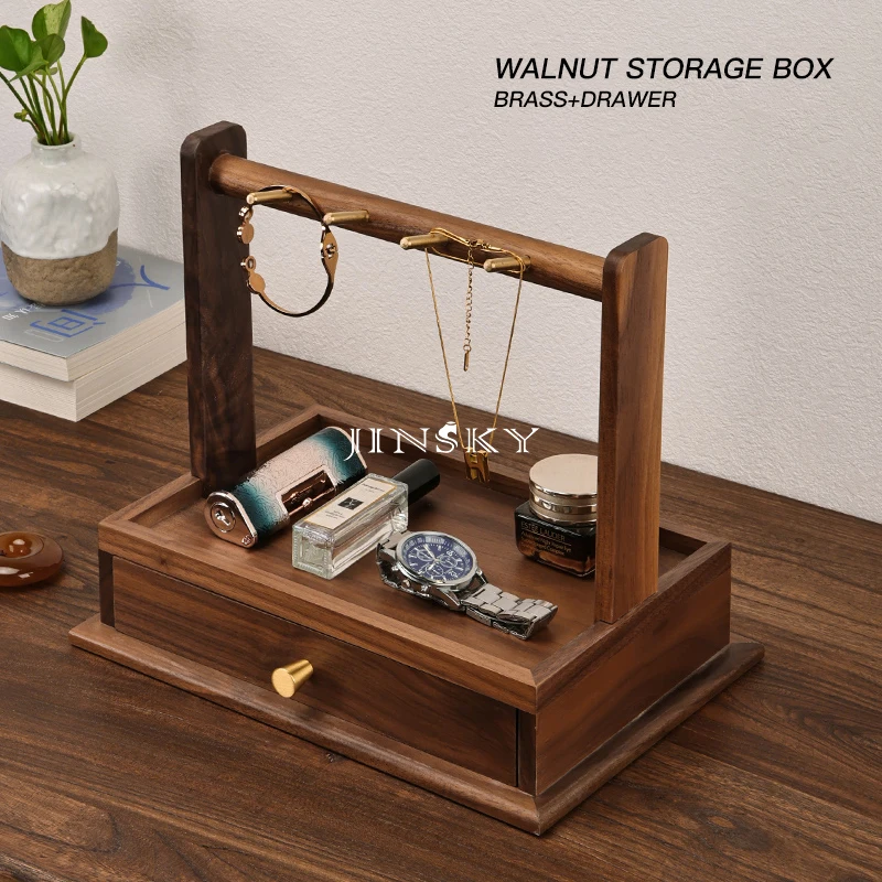 JINSKY Solid wood drawer jewelry box entry porch key storage rack Storage rack Living room simple wooden hangings