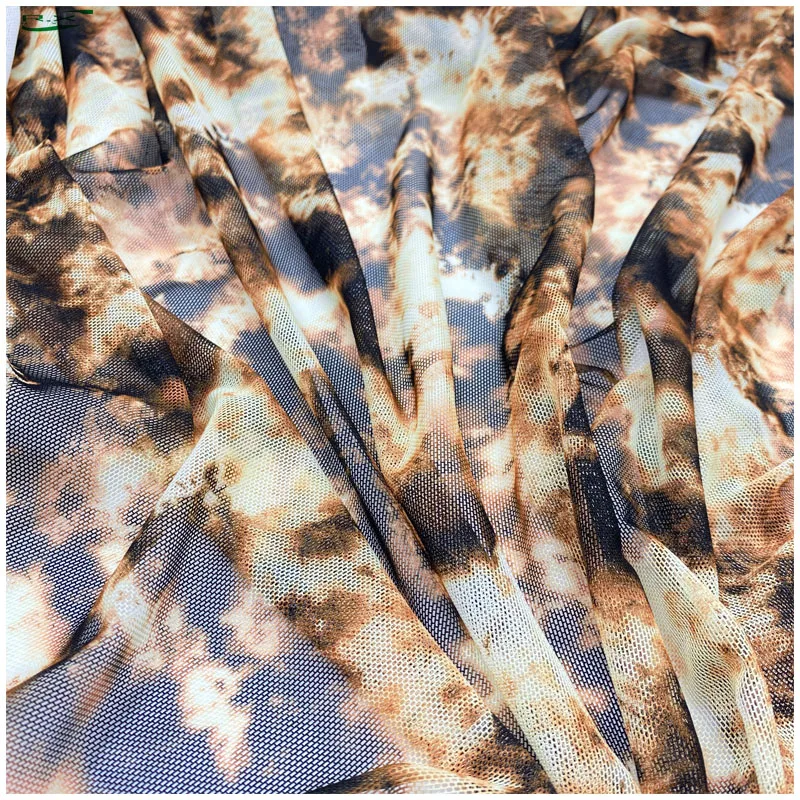 Custom wholesale high quality luxury  polyester leopard printed stretch Plain mesh fabric for dress