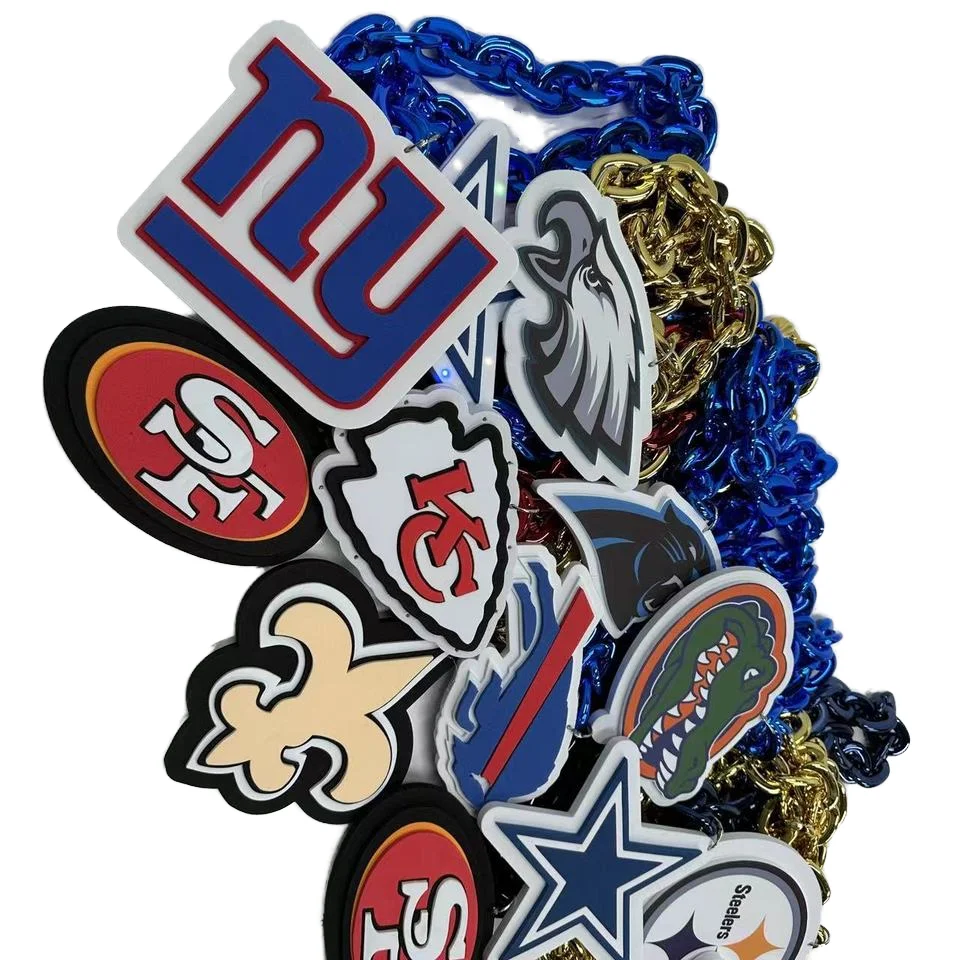 Custom 3D NFL Fan Chain Necklace Detachable Magnet via Ring Loop Vibrant Chain EVA Jumbo LED Light Made Durable Sponge Material