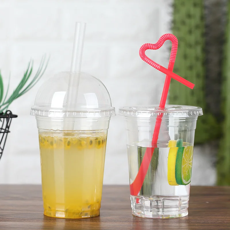 Disposable Reusable Transparent Clear Custom Printed Logo Plastic PET Drinking Cup Cold coffee Cups with lids and straws