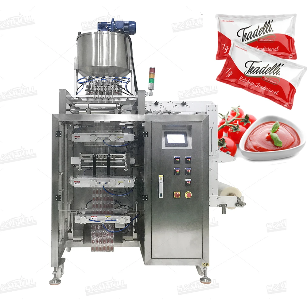 Automatic multi lane vertical liquid paste salad honey sauce ketchup mayonnaise packaging sachet stick packing machine