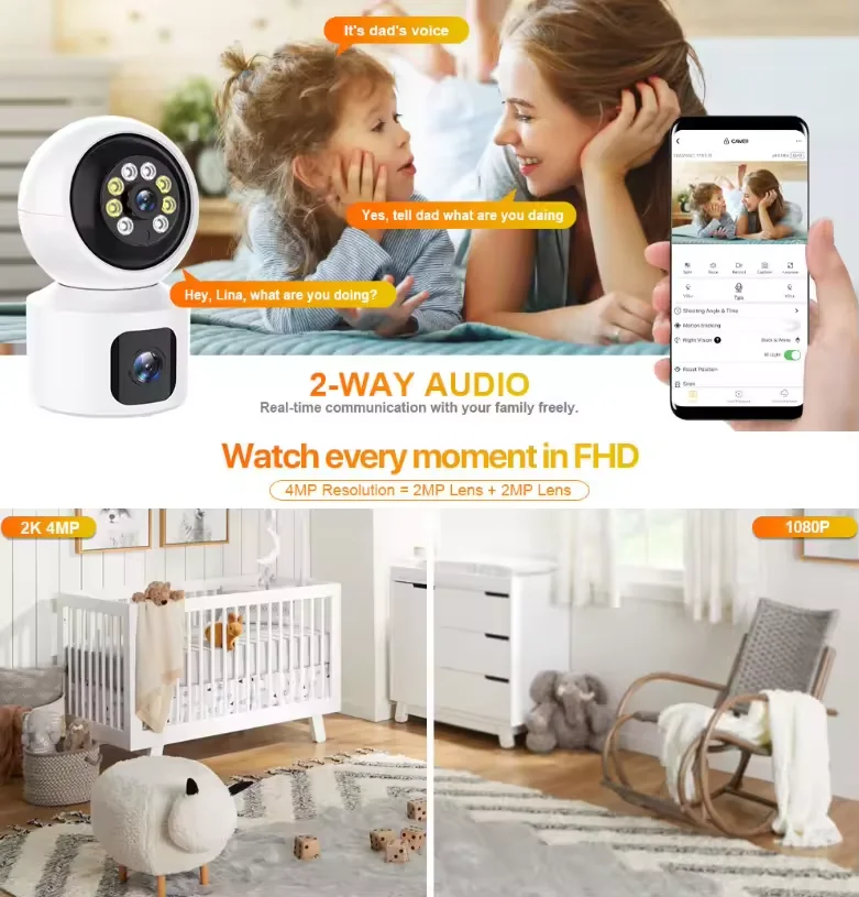 motion tracking HD 1080P WFI baby pet camera video call degree Pan/Tilt monitoring