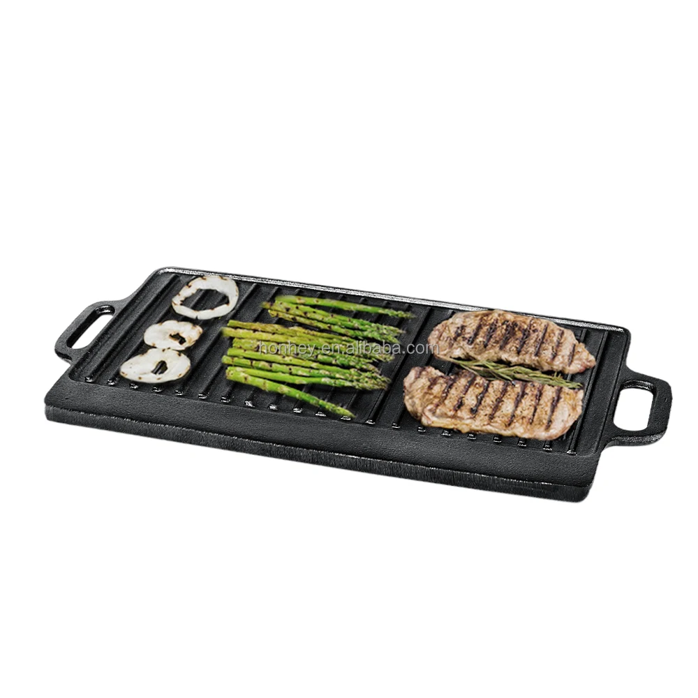 Grill Double Burner Griddle Pan Cast Iron Hamburger Steak Stove Fry