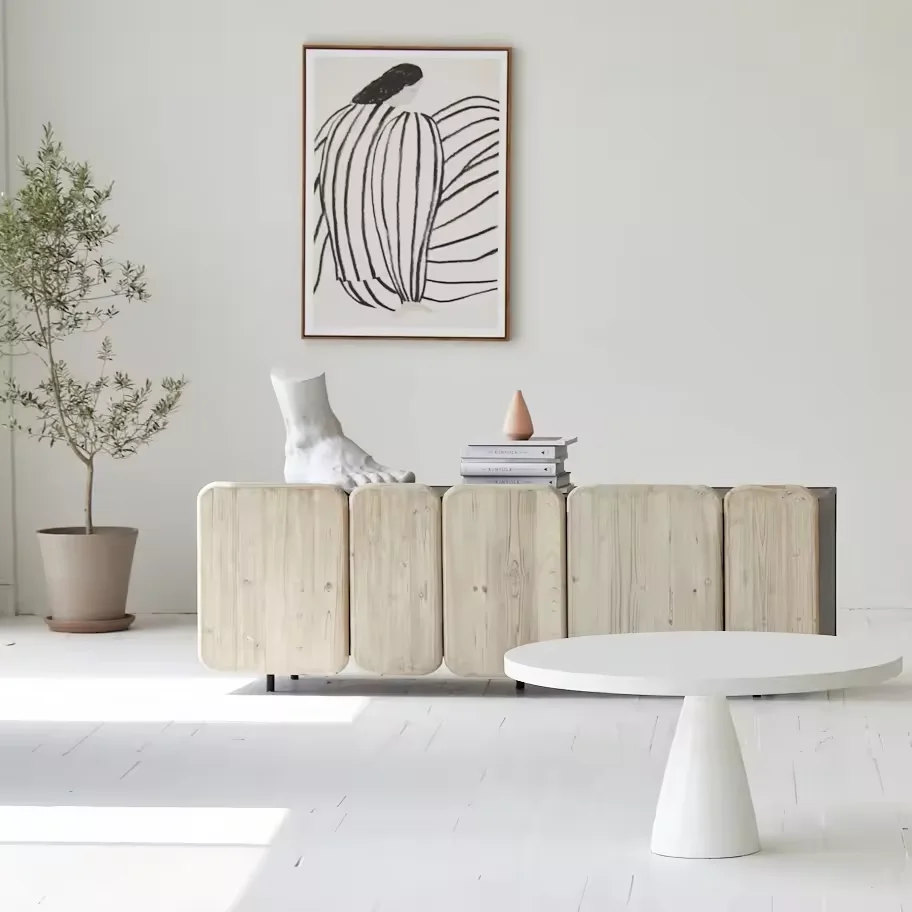 Nordic Antiqued Japandi Recycled Pine Steel Furniture Antique Living Room Cabinets & TV Stand Sideboards for Dining Application