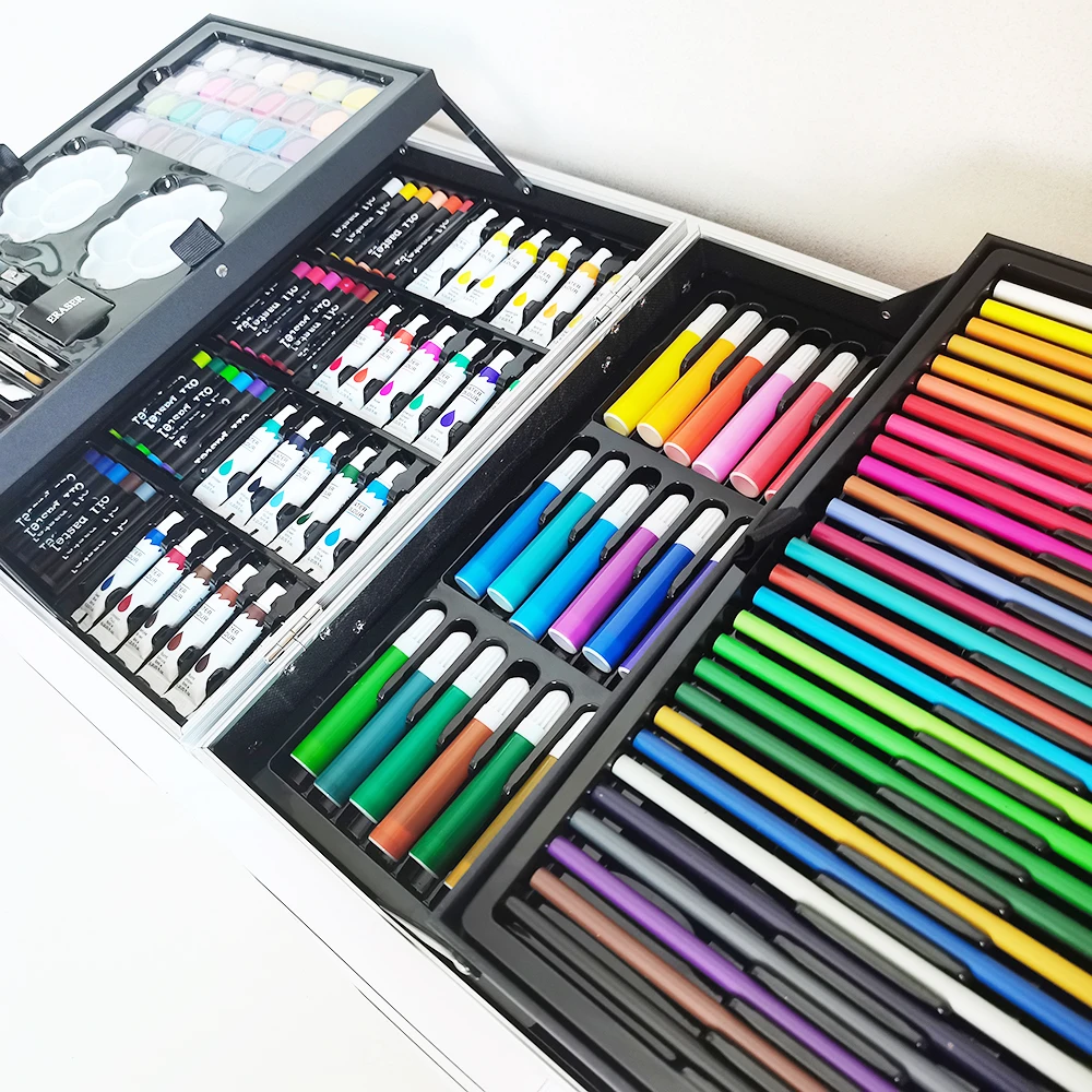 Top sale 145 pcs School supplier art set for kids drawing set stationary pen set box