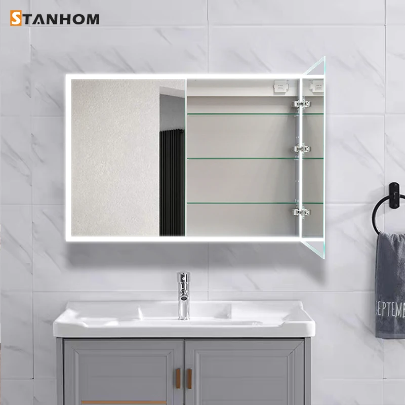 STANHOM Bathroom Waterproof Wall Automatic Anti Fog Acrylic Storage Mirror Vanity Cabinet