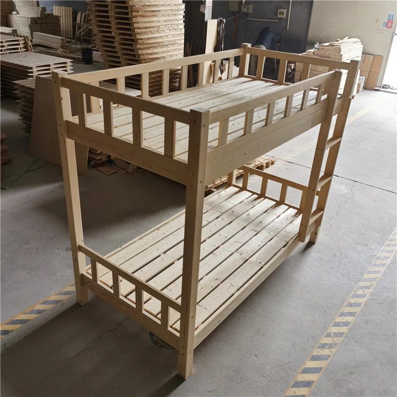 Twin/Twin Kids Furniture No Box Spring Solid Pine Wood Bunk Bed with Guardrails