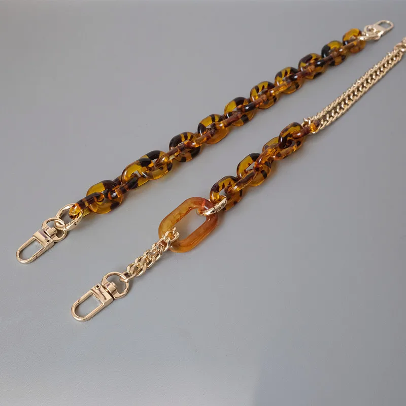 European fashion leopard-print pearl single shoulder bag straps metal mixed acrylic resin chain strap diagonal hanging chain