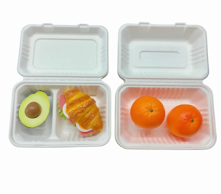 6 8 9 10 Inch Take Away Food Container Biodegradable Bagasse 9' X 6' Clamshell Container 1 2 3 Compartment
