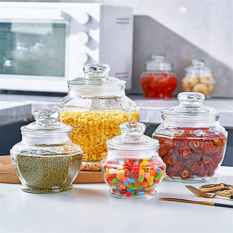 wholesale large size kitchen glass cookie jar candy storage jar containers with glass cork