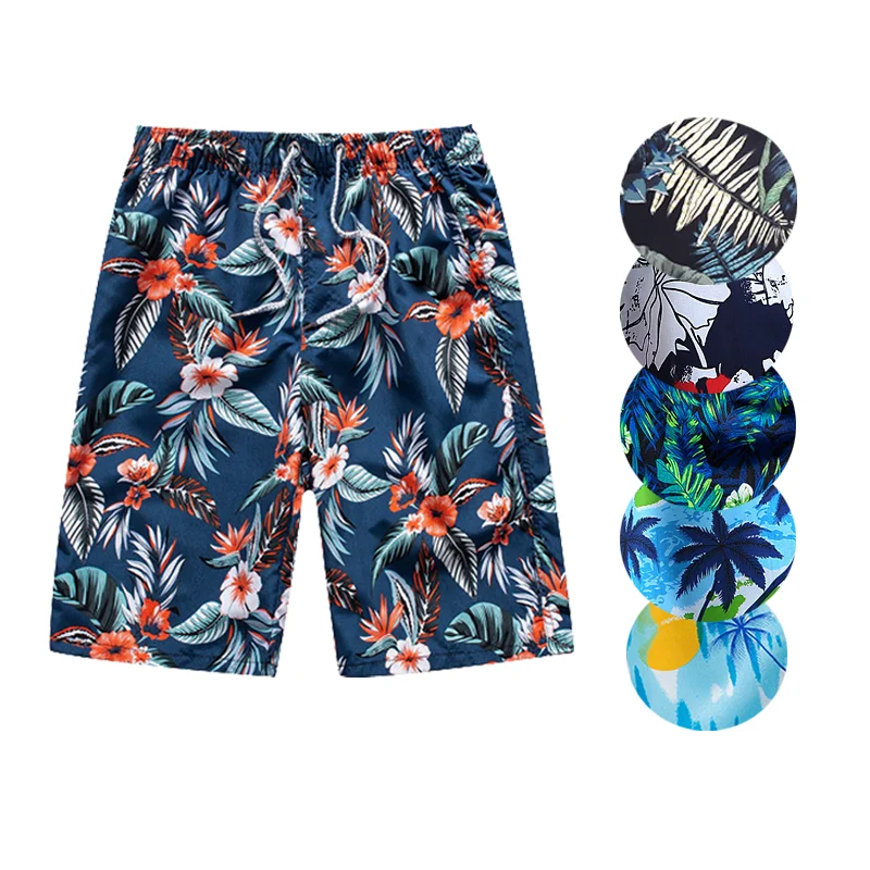 OEM Floral Print Customized Drawstring Quick Dry Men Beach Shorts Trunks Swim Board Shorts