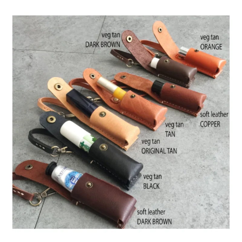 Custom Portable Leather Lipstick Keychain Keyring Holder Storage Bag make up storage Cover