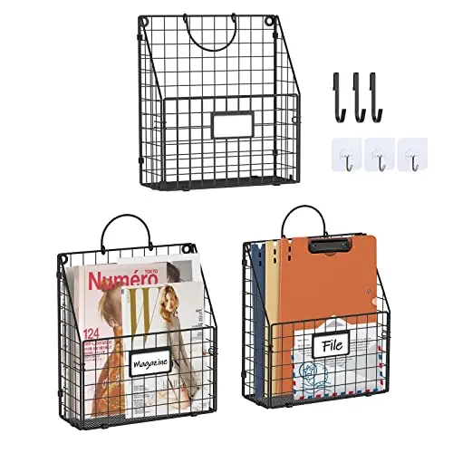 Portable File Storage Bag 3 Packs Black Metal Mesh Iron Office Hanging File Organizer For Office Study Room