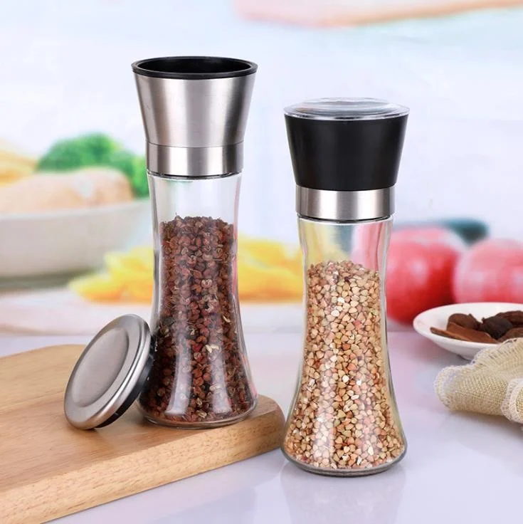 Регулируемая стеклянная мельница для соли и перца, банки для специй вручную