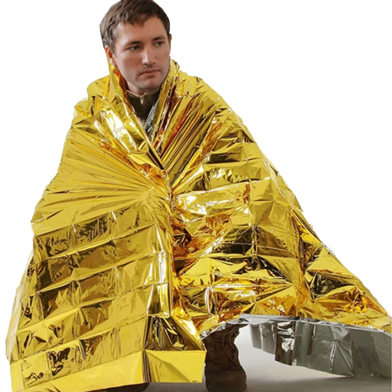Золотистое, желтое, толщиной 12 мкм, майларовое, водонепроницаемое, полипенопластовое, аварийное, спасательное одеяло, пространство для спорта, устройства первой помощи