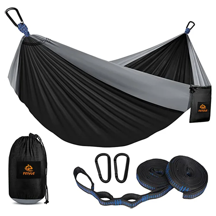 China factory 210T parachute fabric custom logo outdoor ultralight  portable nylon camping hammock with small carry pouch
