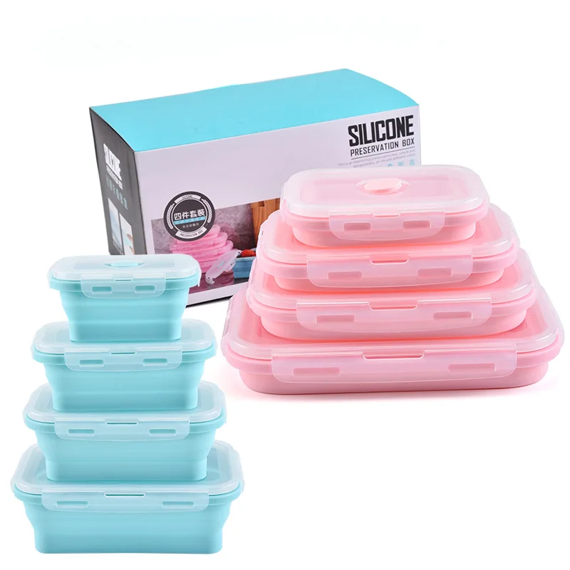 Reusable Food Storage Containers Kitchen Eco Friendly Food Safe Collapsible Silicone Storage Lunch Boxes With Lids