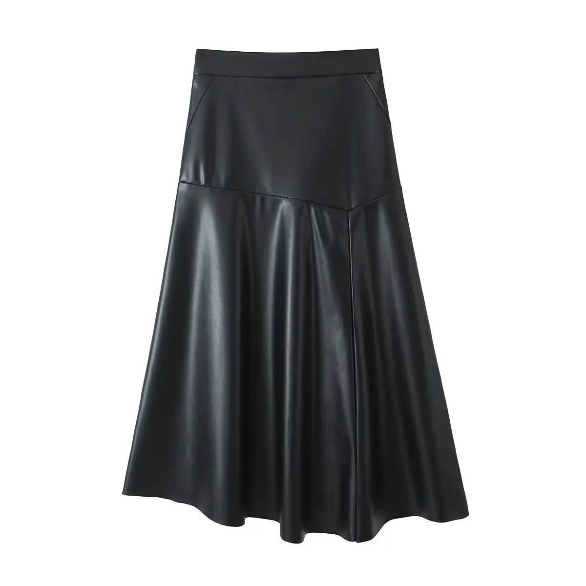 Hot Sale Casual Fashion Long Leather Skirt Women Black Zipper Fly Korean Style Breathable PU Material Natural Waistline Adults