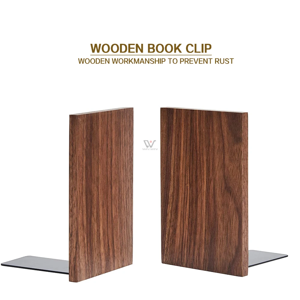 2021  Factory New Style Vintage Natural Black Walnut Non-Skid Beech Wood Office Desktop Custom Bookend