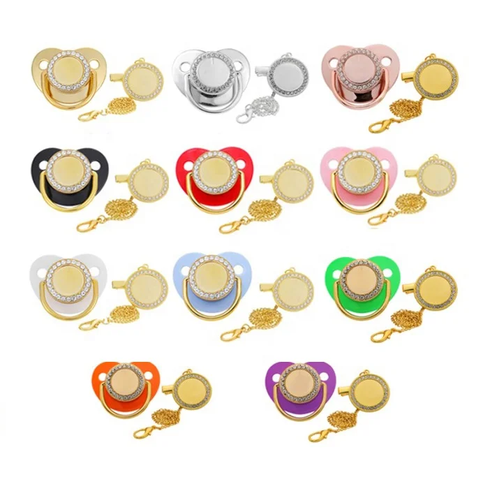 Wholesale Luxury Gold Silicone Sublimation Blanks Custom Bling Pacifier For Baby With Pacifier Chain