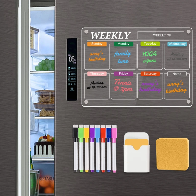 Daily Weekly Clear Magnetic Acrylic Daily Planner Calendar Message White Board Dry Erase Acrylic Whiteboard For Kitchen Fridge