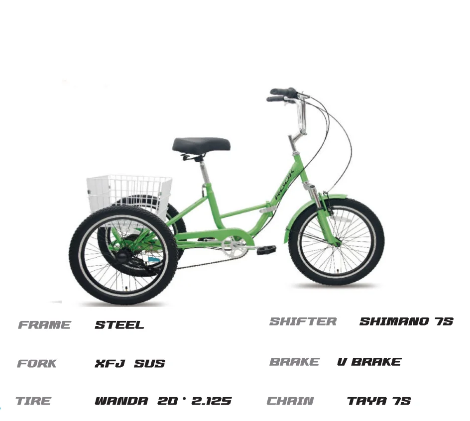 2024 Hot Sale Adult Folding Tricycle 7 Speed 20/24/26 Inch Adult Tricycles 3 Wheel Cargo Bike Cruiser Trike Bike