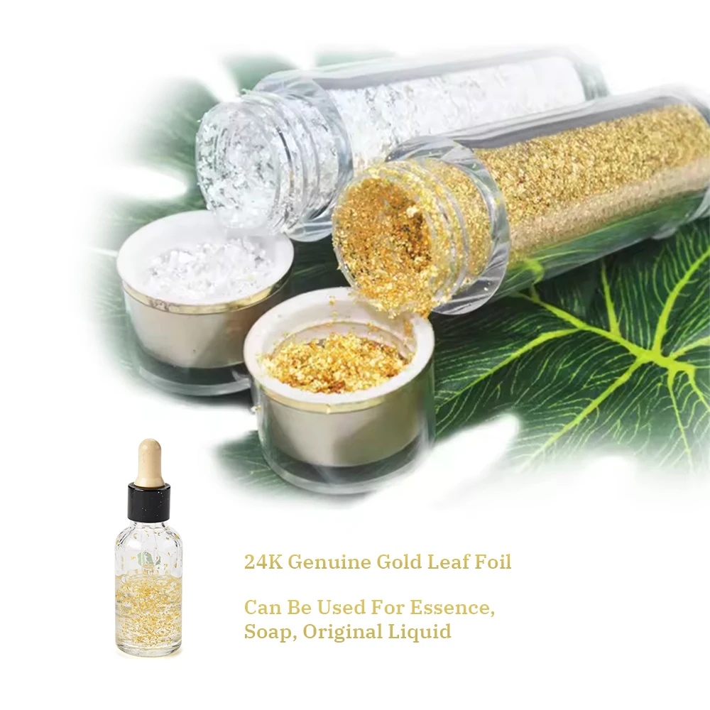 1G One Bottle 99% 24K Genuine Gold And Silver Edible Gold Leaf Flakes For Facial Beauty Cosmetics Food Cake Decoration