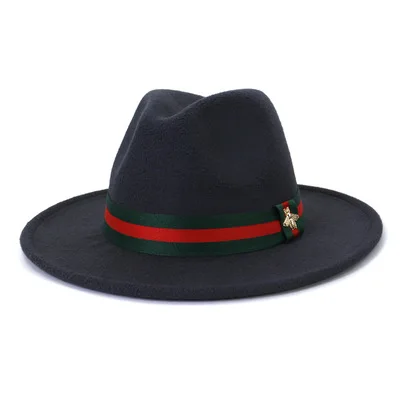 Wholesale Polyester Cotton Vegan Material Fedora Hats For Women Men Party Music Festival Fashion With Bee Decoration Hat Band