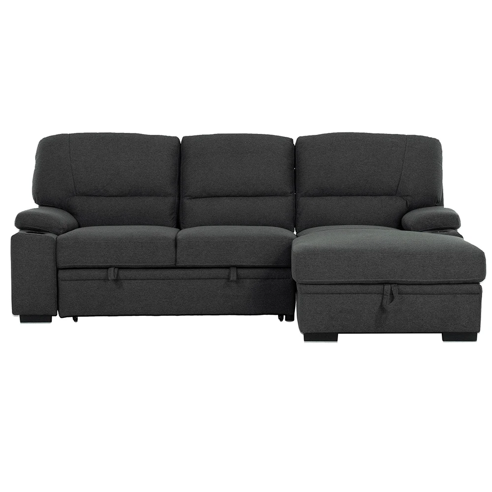 Huicheng factory selling dark gray modular sofa bed multifunction U sofa bed customizable wooden folding sofa bed