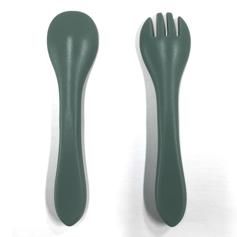 BPA Free Feeding Training Baby Spoon Heat Resistant Toddler Feeding Fork Set Silicone Spoon