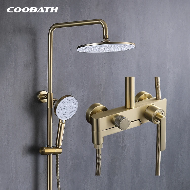 Modern Luxury Bathroom Shower Set Waterfall Rain Bath Shower Mixer System Gold Shower Faucet Head Set