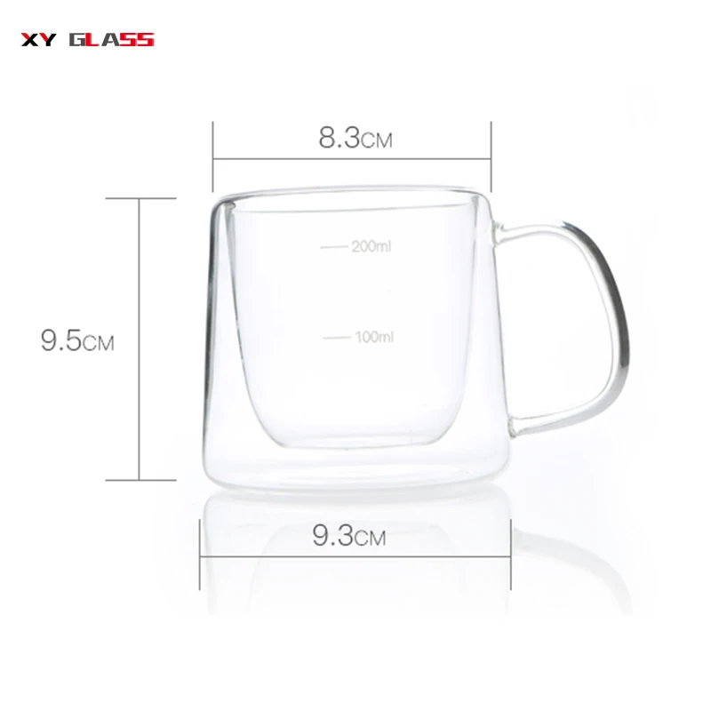 Household transparent double wall with handle coffee tea thermo glass mug