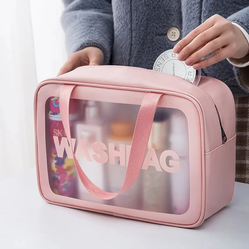 Hot Sale Clear Pvc Makeup Bag Large Tpu Toiletries Cosmetic Bag Make Up Pouch Transparent Washing Bags for Travel Organizer