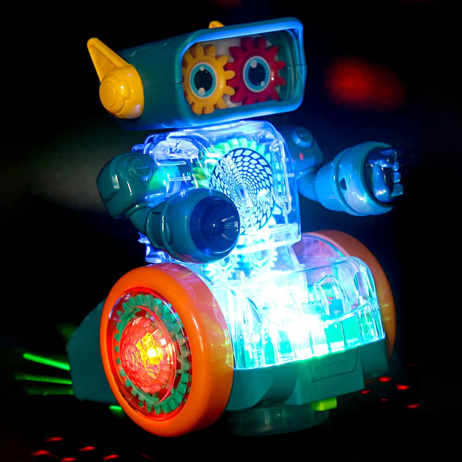 Educational Toys For Kids 2023 Electric Transparent Gear Robot Light Music Robot Unique Toys