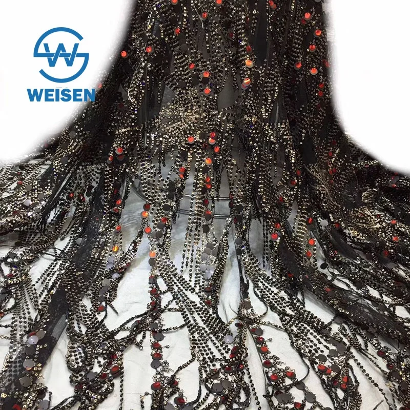 Dress 2020 Custom Luxury Embroidery Net Lace Tulle Fringe Sequin Fabric