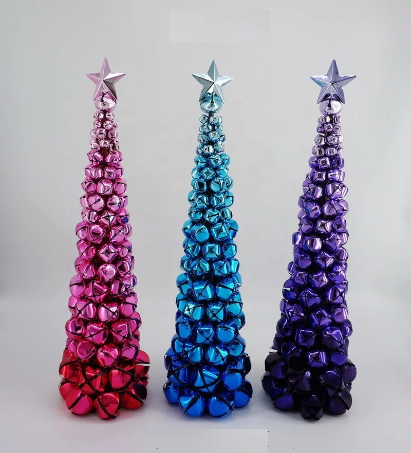 2021 new year gift hot sales Indoor Adornos De Navidad amaranth blue purple Jingle Bells mini metal tabletop Christmas tree