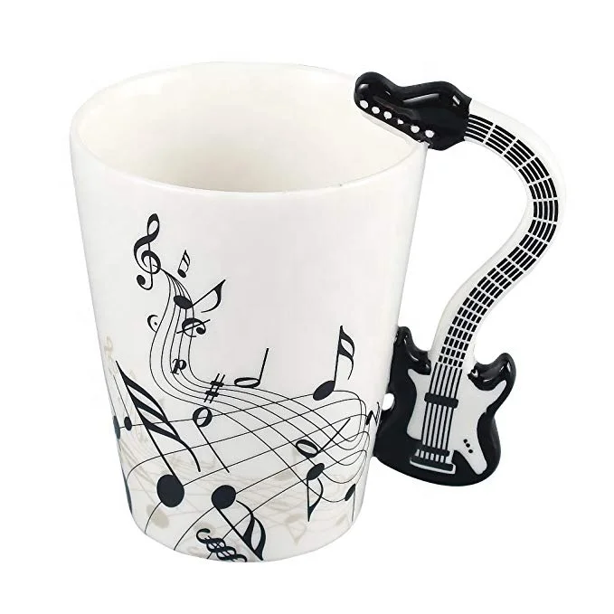 Funny design Christmas ceramic coffee  water beer milk mug with 3D color guitar handle sublimation cup supplier customize logo