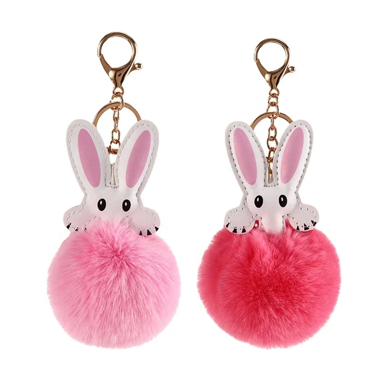 San Carlo cute rabbit fur ball keychain long ears rabbit plush fur bag pendant jewelry car