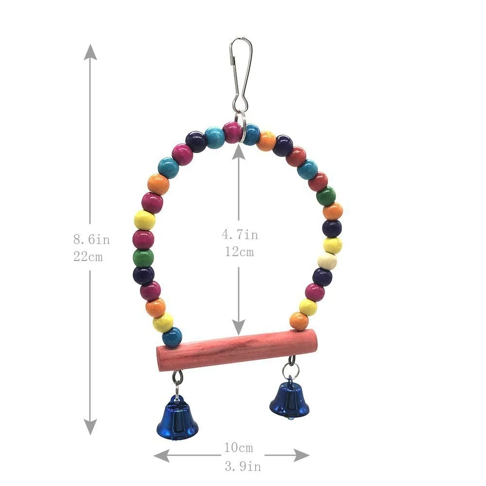 5Pcs Pet Bird Climbing Swing Toys with Colorful Pendant Bells and Parrot Wooden Hammock Hanging Perch Decorative Accessories