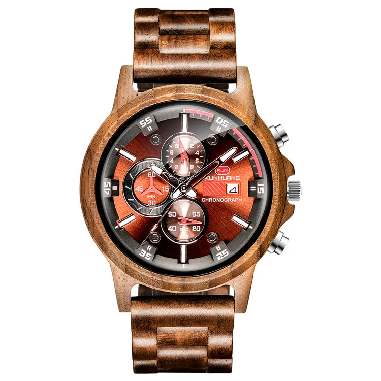 Most Popular Products Low MOQ KUNHUANG Wood Watches Men Custom Logo Wristwatch