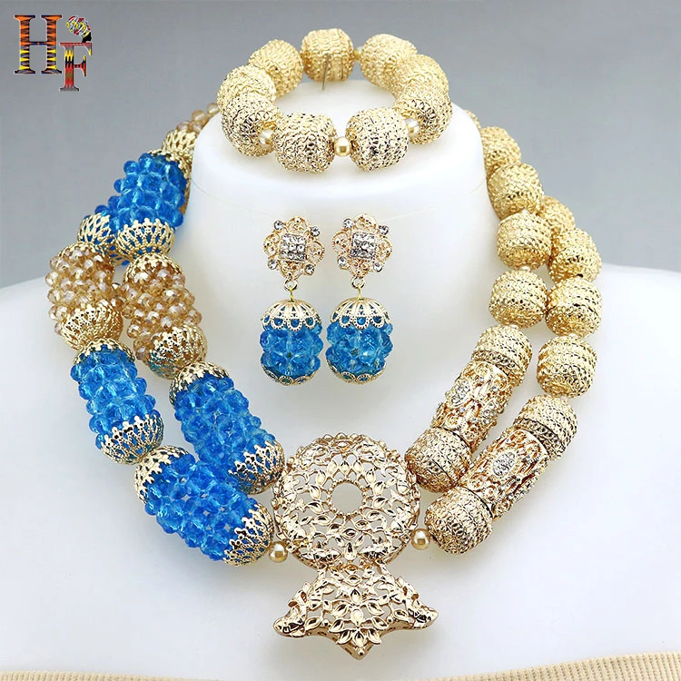 HF Dedicate African Bride Silver Plated Beaded Jewelry Set for Engagement, Wedding