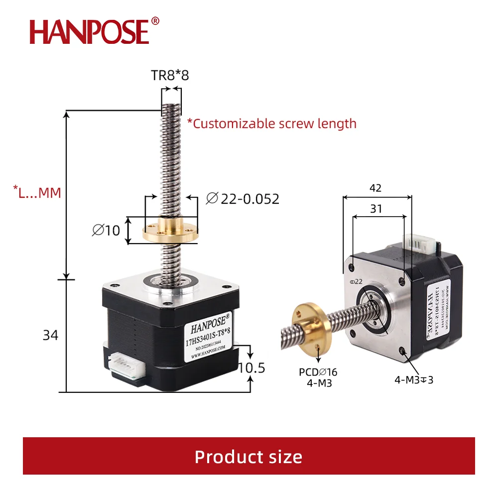 nema17 stepper motor 17HS3401S-T8*8 300mm length T8 screw motor 3D printing 28N.CM  height  brand new spot factory direct sales