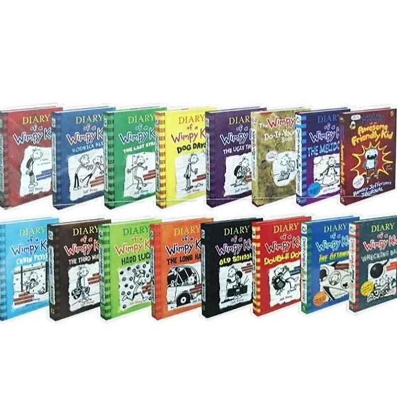 16PCS/Set English Picture Book Diary of a Wimpy kid Comic Bridge Novel Children Daily Reading Book Box Packing Children Age 6-12
